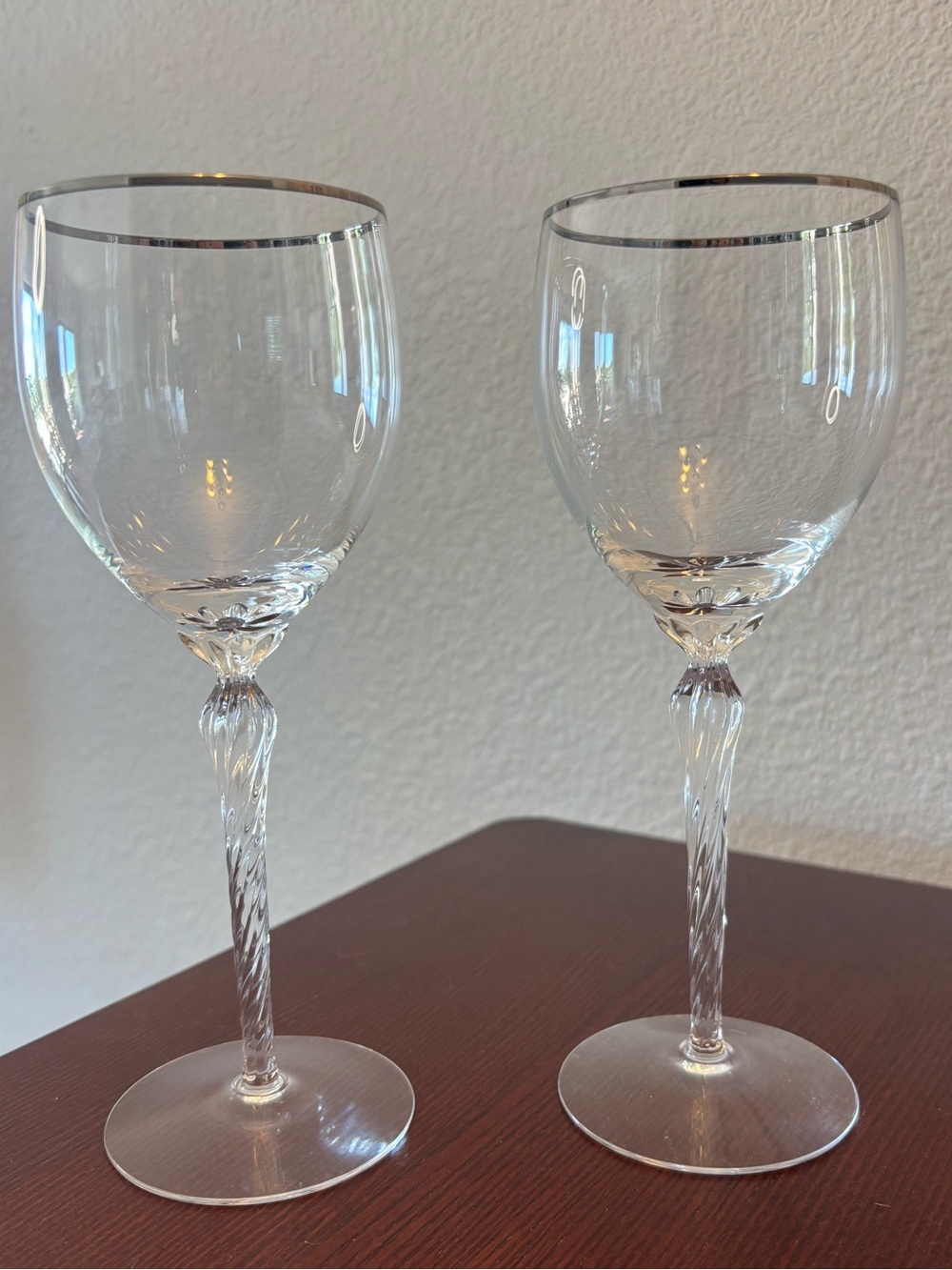 Lenox Crystal Madison Platinum Rim Water Goblet Glasses 8 1/2" Set of 2 Vintage